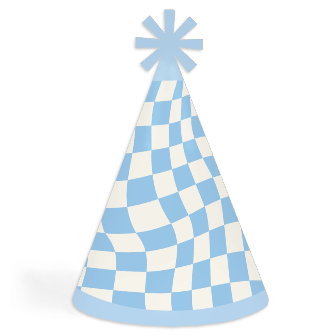 Big Dot of Happiness Blue Checkered Party - Cone Happy Birthday Party Hats for Kids and Adults - Set of 8 (Standard Size)